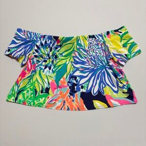 Lilly Pulitzer Off Shoulder Travelers Palm Mansi Floral Crop Top S Navy Tropical